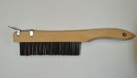 Shoe Handle Scratch Brush with Carbon Steel Bristles and Metal Scraper