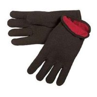 Red Fleece Lined Brown Jersey Gloves