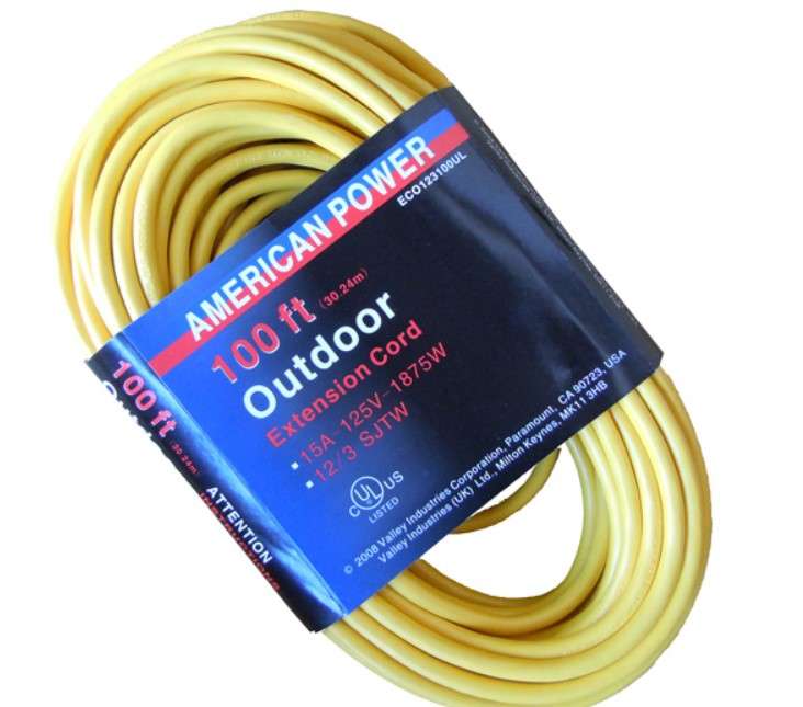 100 FT. 12/3 OUTDOOR EXTENSION CORD, YELLOW (UL)